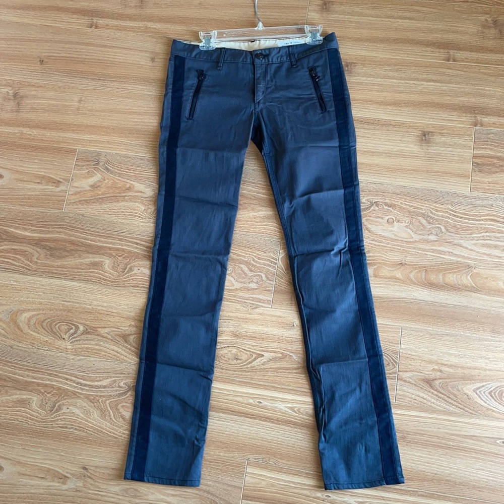 Rag & Bone skinny denim pants w tuxedo stripe leg.